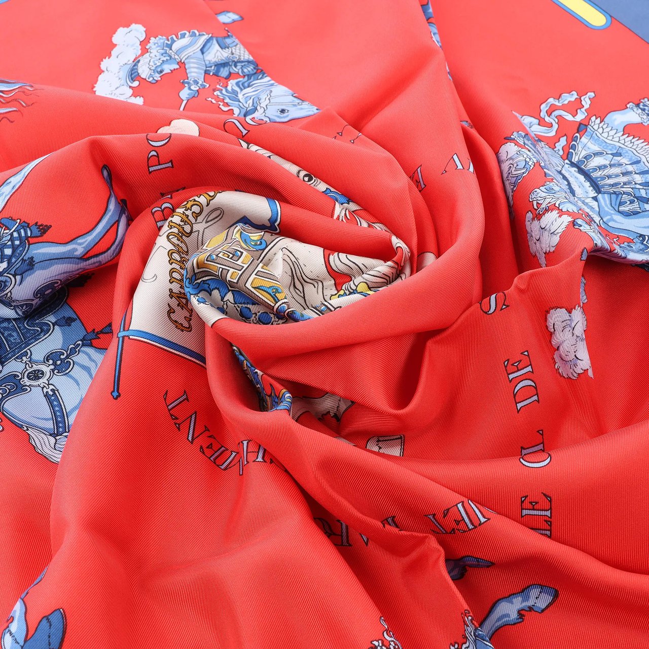 Hermès Carré 90 "CARROUSEL" Silk handkerchief in Red Divers