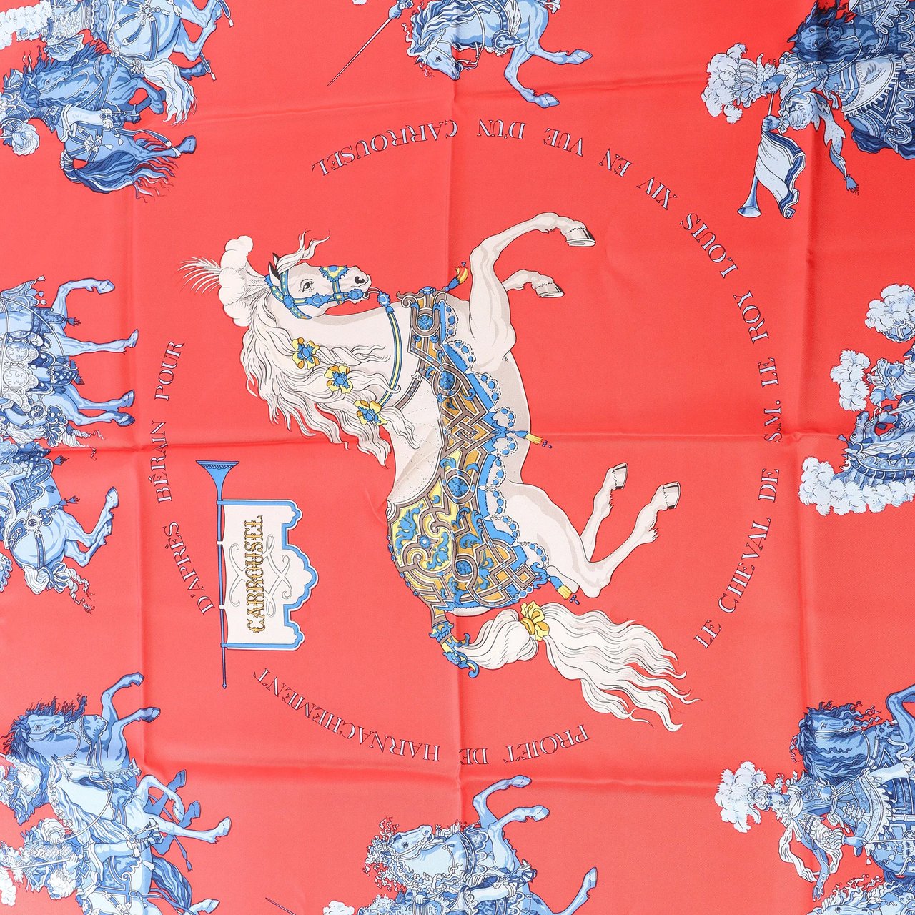 Hermès Carré 90 "CARROUSEL" Silk handkerchief in Red Divers