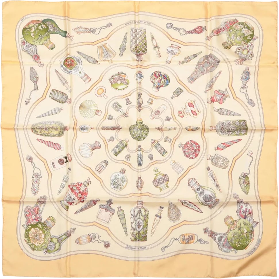 Hermès Carré 90 "Qu'Importe Le Flacon" Silk handkerchief in Beige Beige