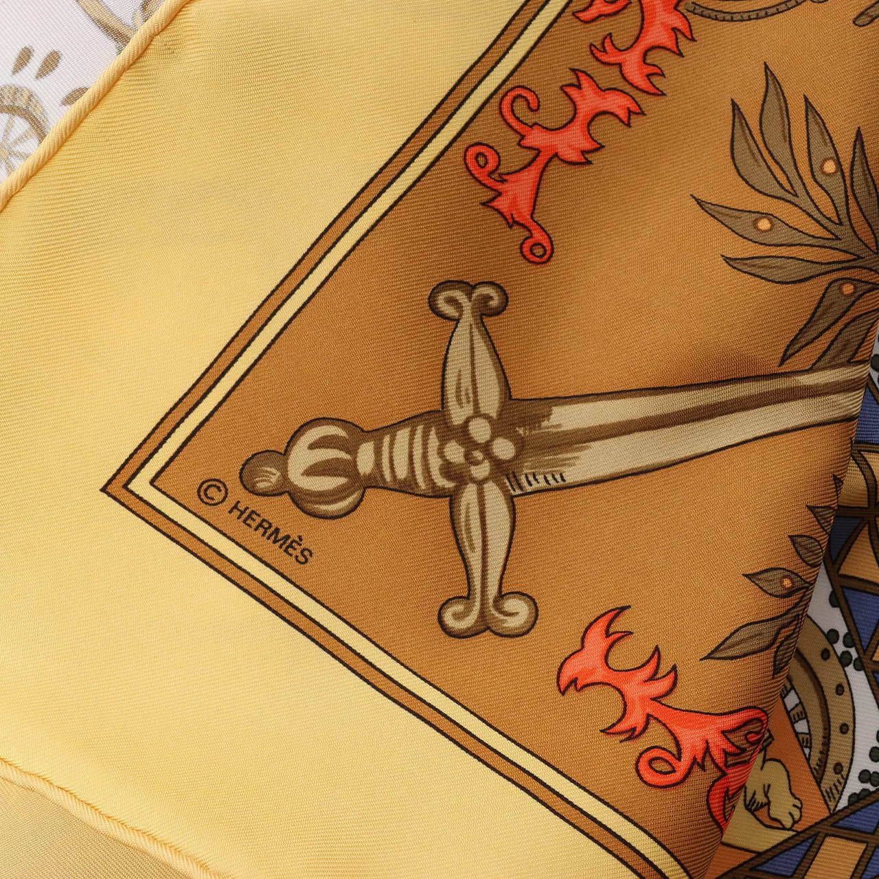 Hermès Carré 90 "LE TAROT" Silk handkerchief in Yellow Geel