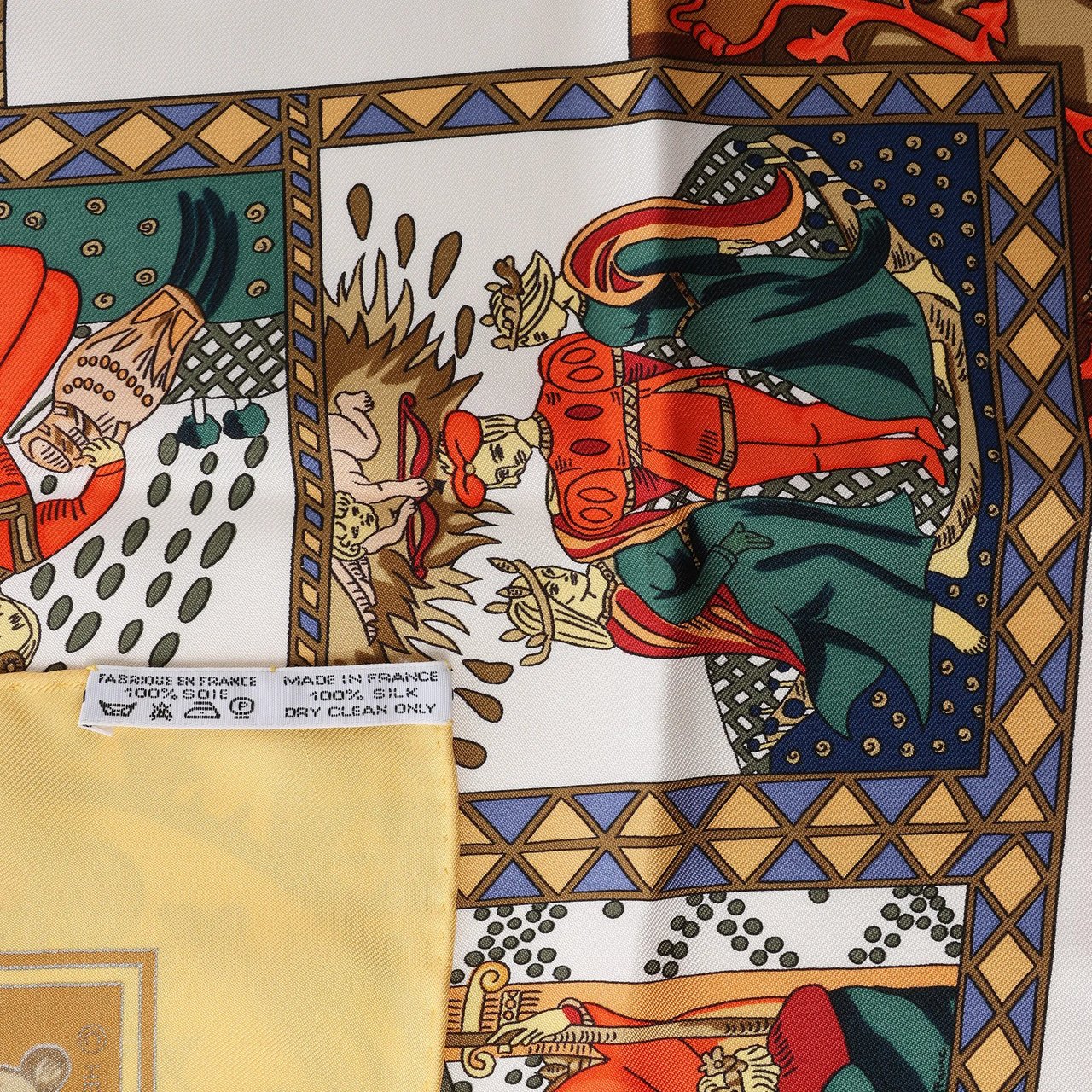 Hermès Carré 90 "LE TAROT" Silk handkerchief in Yellow Geel
