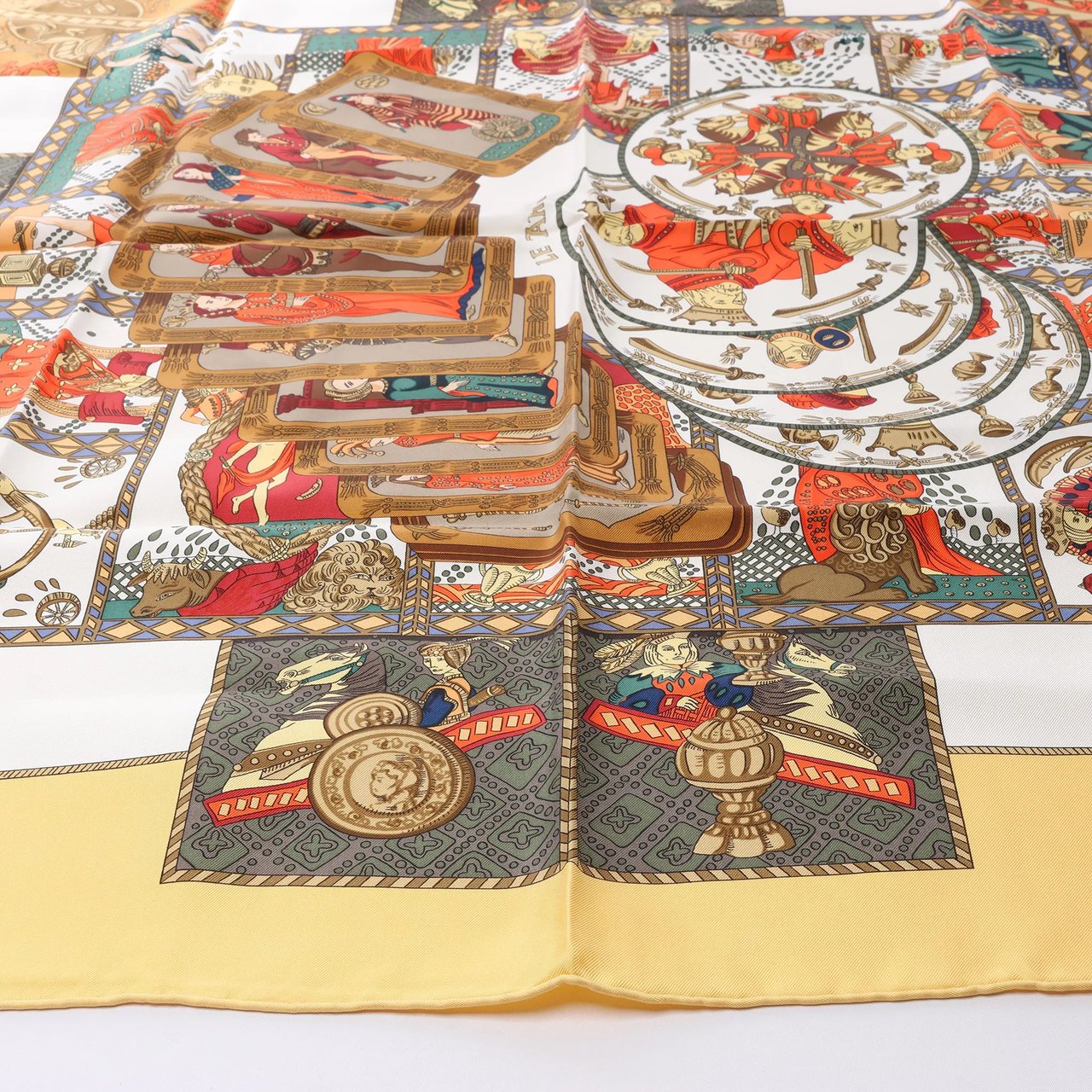 Hermès Carré 90 "LE TAROT" Silk handkerchief in Yellow Geel