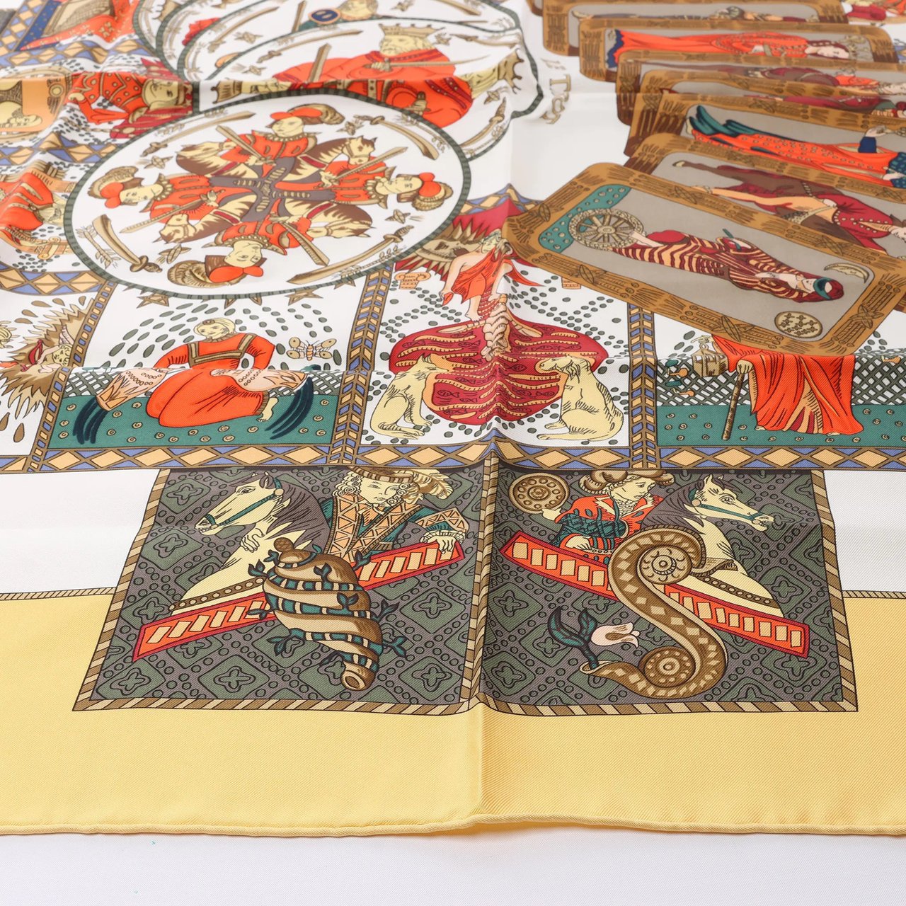 Hermès Carré 90 "LE TAROT" Silk handkerchief in Yellow Geel