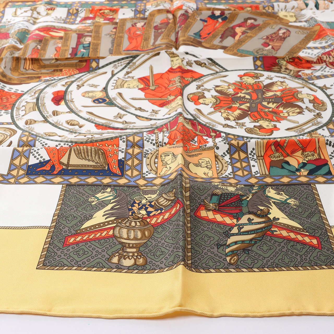 Hermès Carré 90 "LE TAROT" Silk handkerchief in Yellow Geel