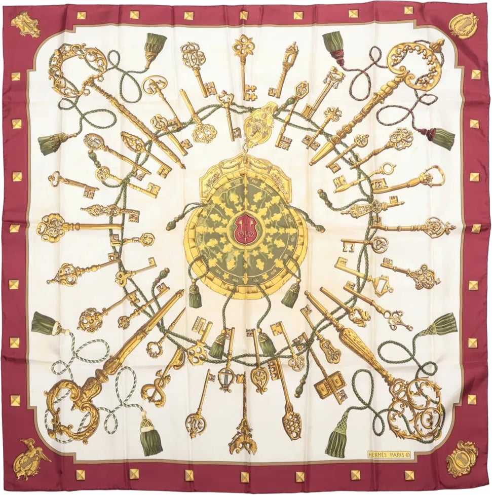 Hermès Carré 90 "LES CLES" Silk handkerchief in Burgundy Divers