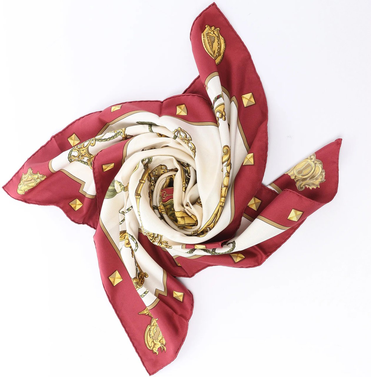 Hermès Carré 90 "LES CLES" Silk handkerchief in Burgundy Divers