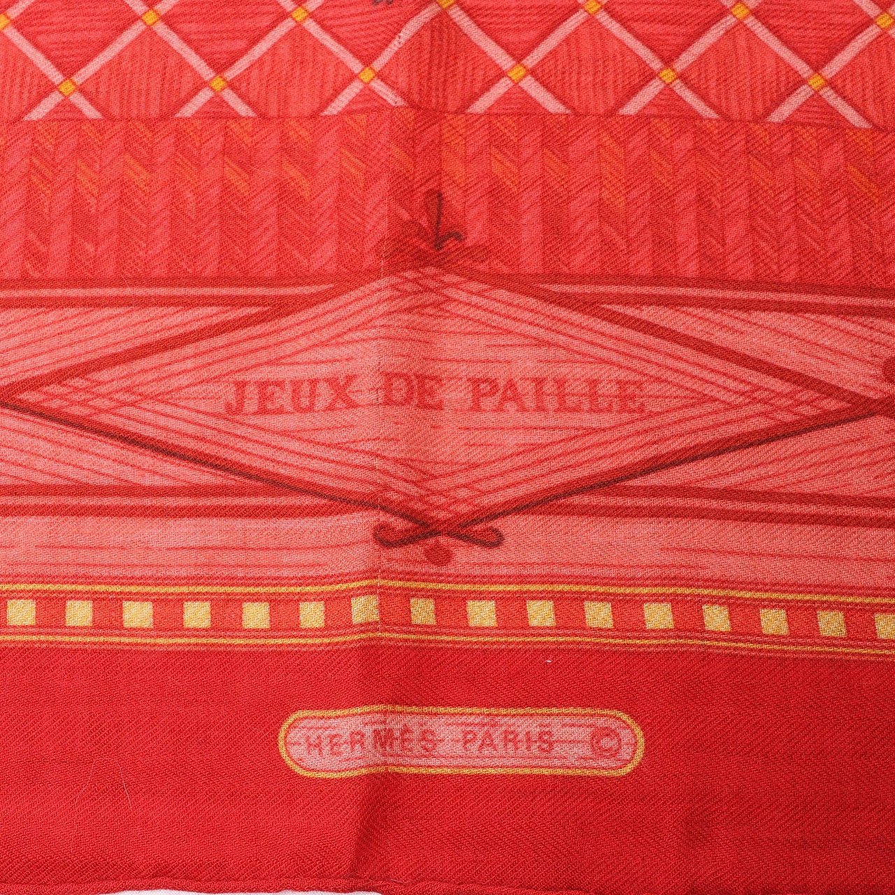 Hermès Carré 90 "JEUX DE PAILLE" Cashmere x Silk handkerchief in Red Divers