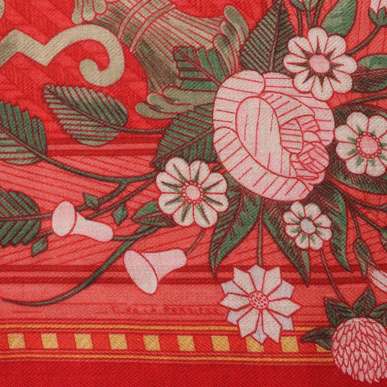 Hermès Carré 90 "JEUX DE PAILLE" Cashmere x Silk handkerchief in Red Divers
