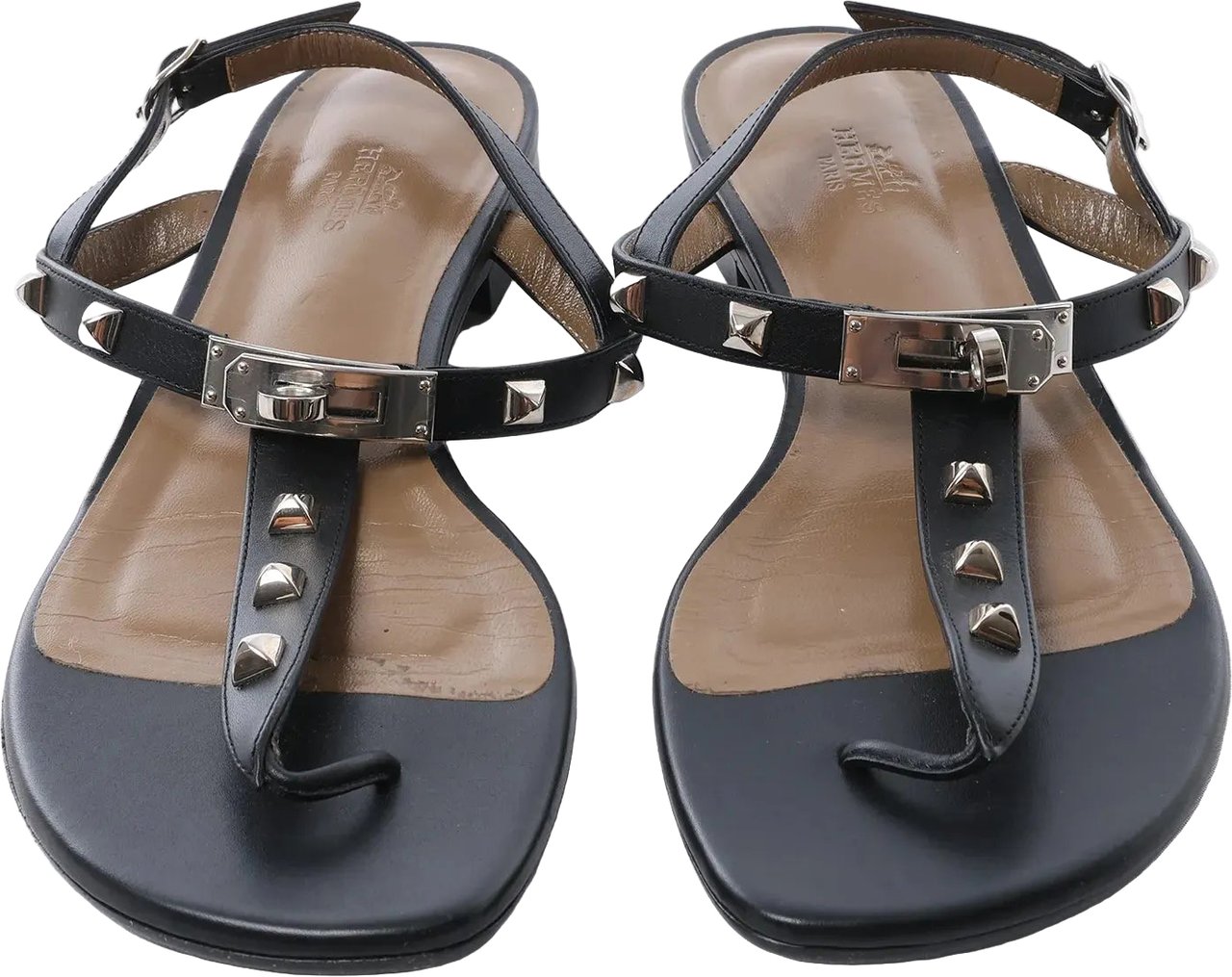 Hermès HERMES Olivia Leather Sandals in Black, Size EU 38.5 Zwart