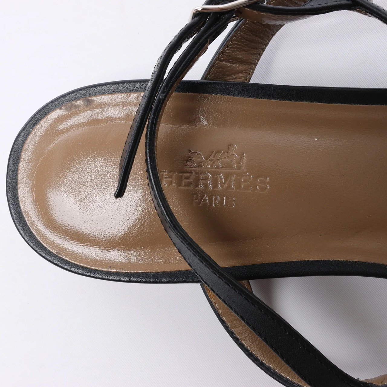 Hermès HERMES Olivia Leather Sandals in Black, Size EU 38.5 Zwart