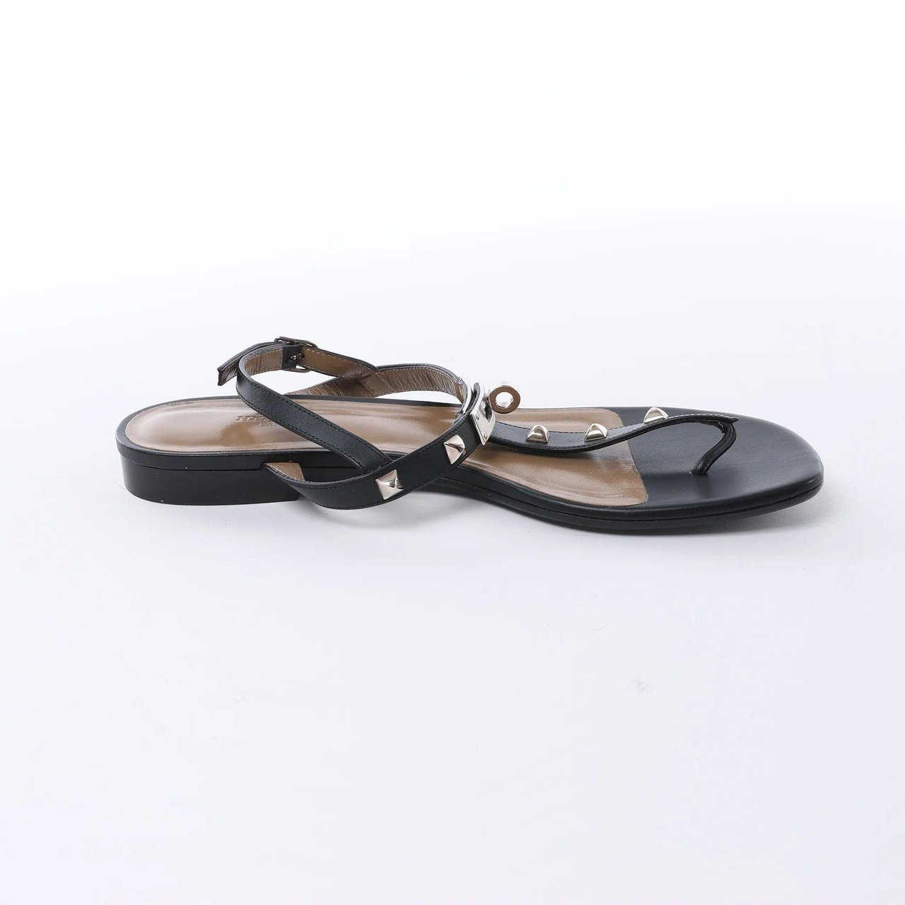 Hermès HERMES Olivia Leather Sandals in Black, Size EU 38.5 Zwart