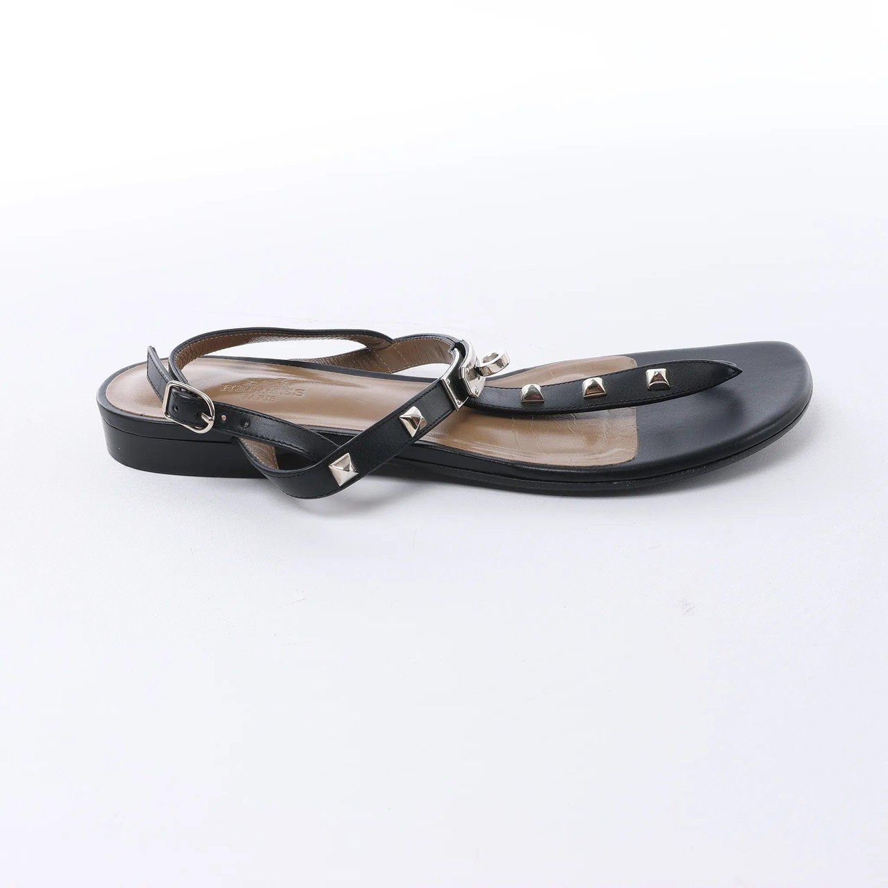Hermès HERMES Olivia Leather Sandals in Black, Size EU 38.5 Zwart