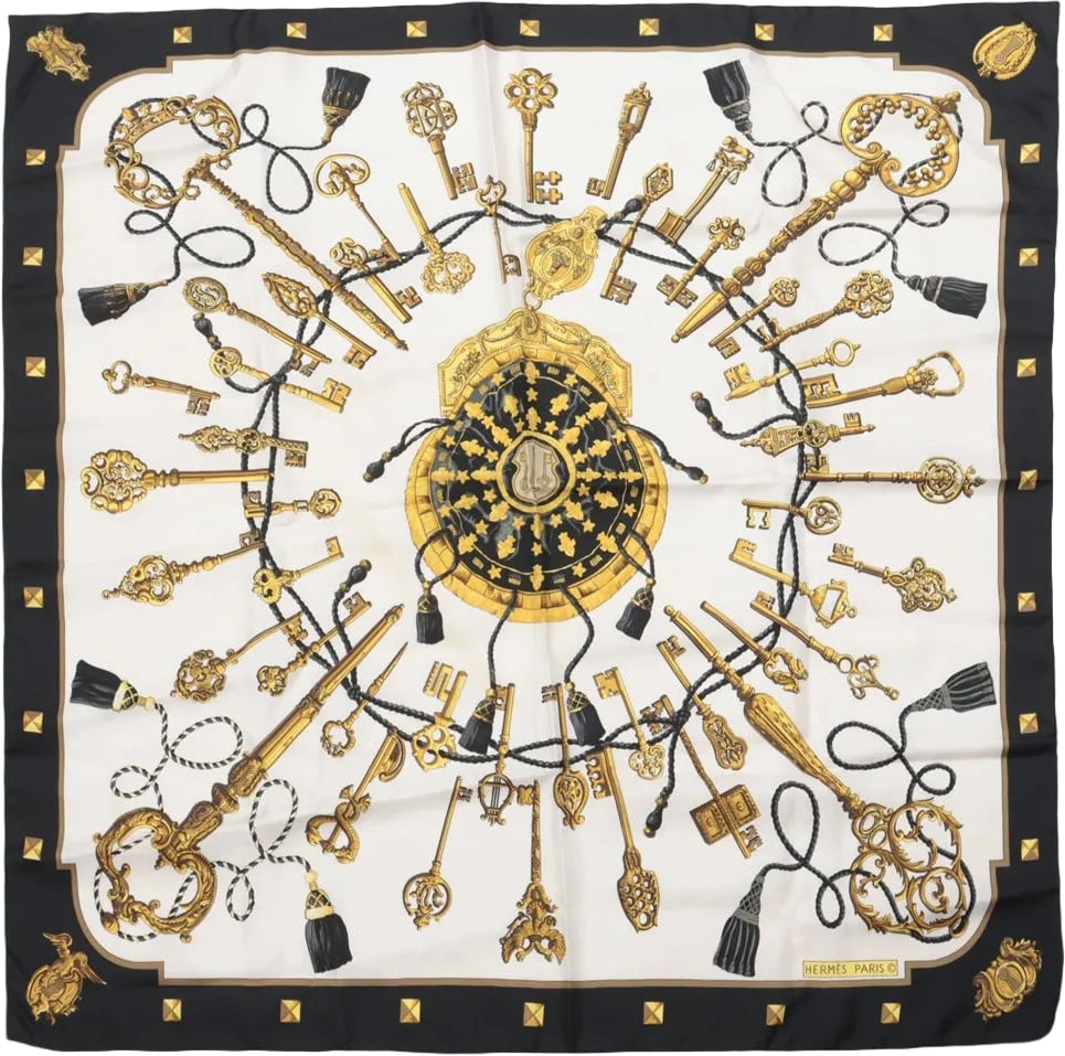 Hermès Carré 90 "LES CLES" Silk handkerchief in Black Zwart