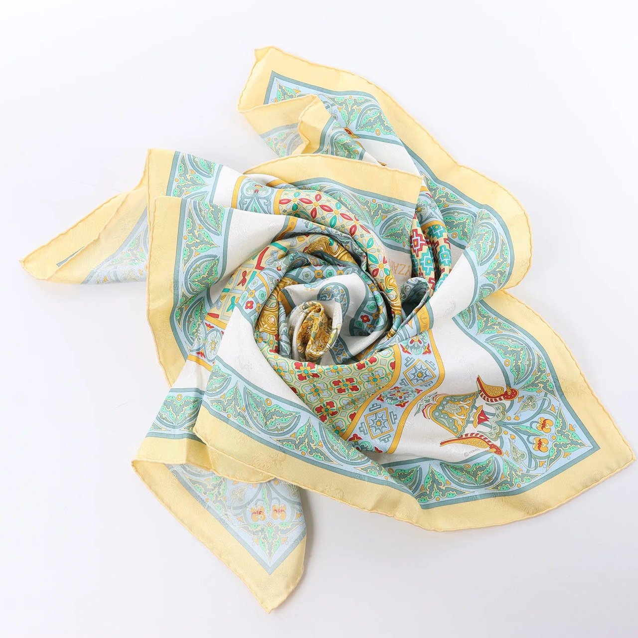 Hermès Carré 90 "CIELS BYZANTINS" Silk handkerchief in Yellow Geel