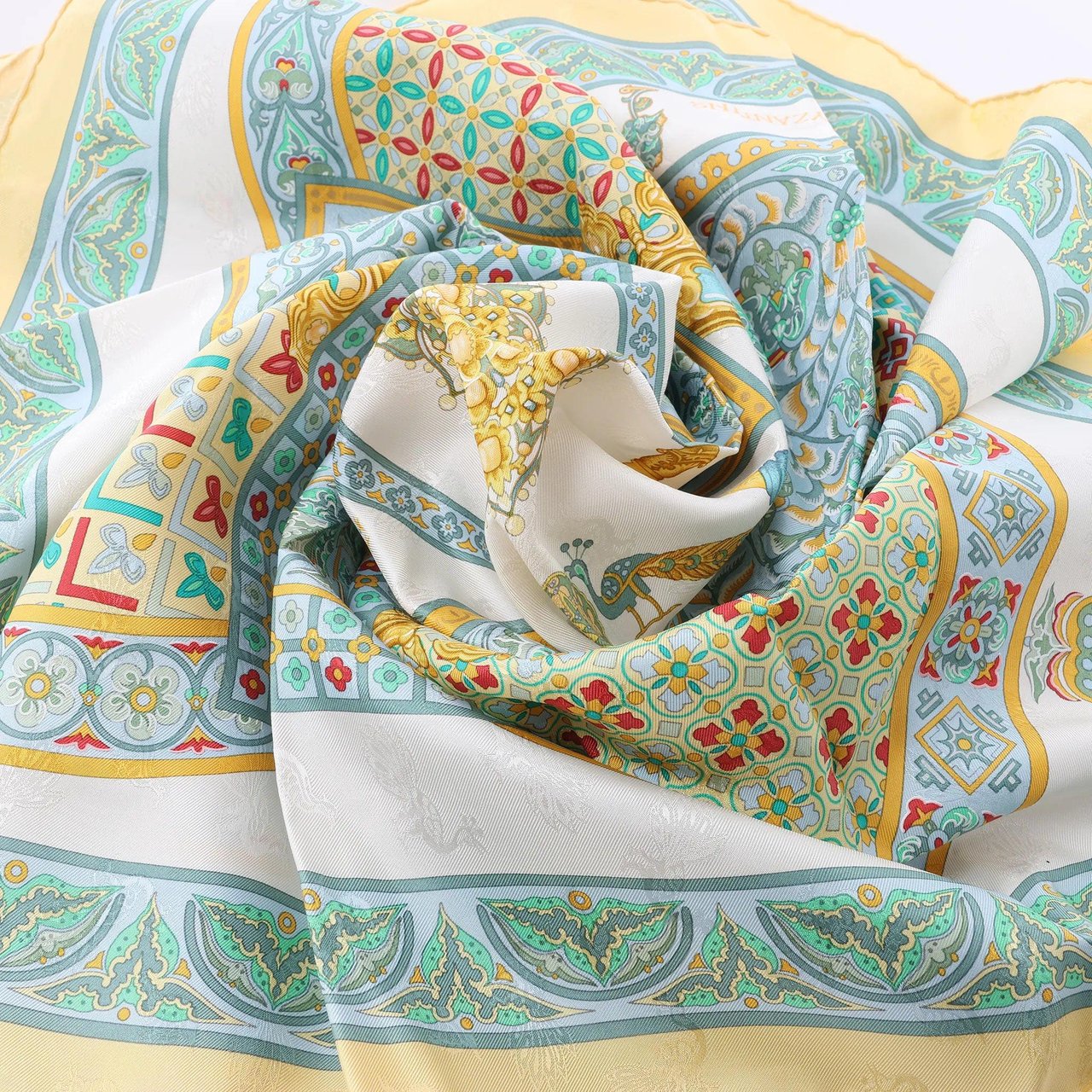 Hermès Carré 90 "CIELS BYZANTINS" Silk handkerchief in Yellow Geel