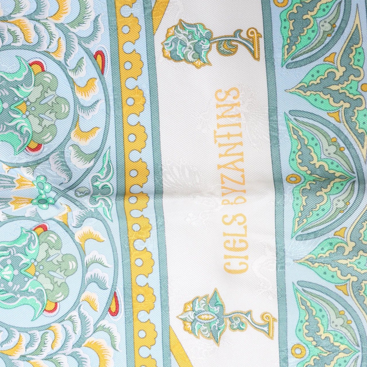 Hermès Carré 90 "CIELS BYZANTINS" Silk handkerchief in Yellow Geel