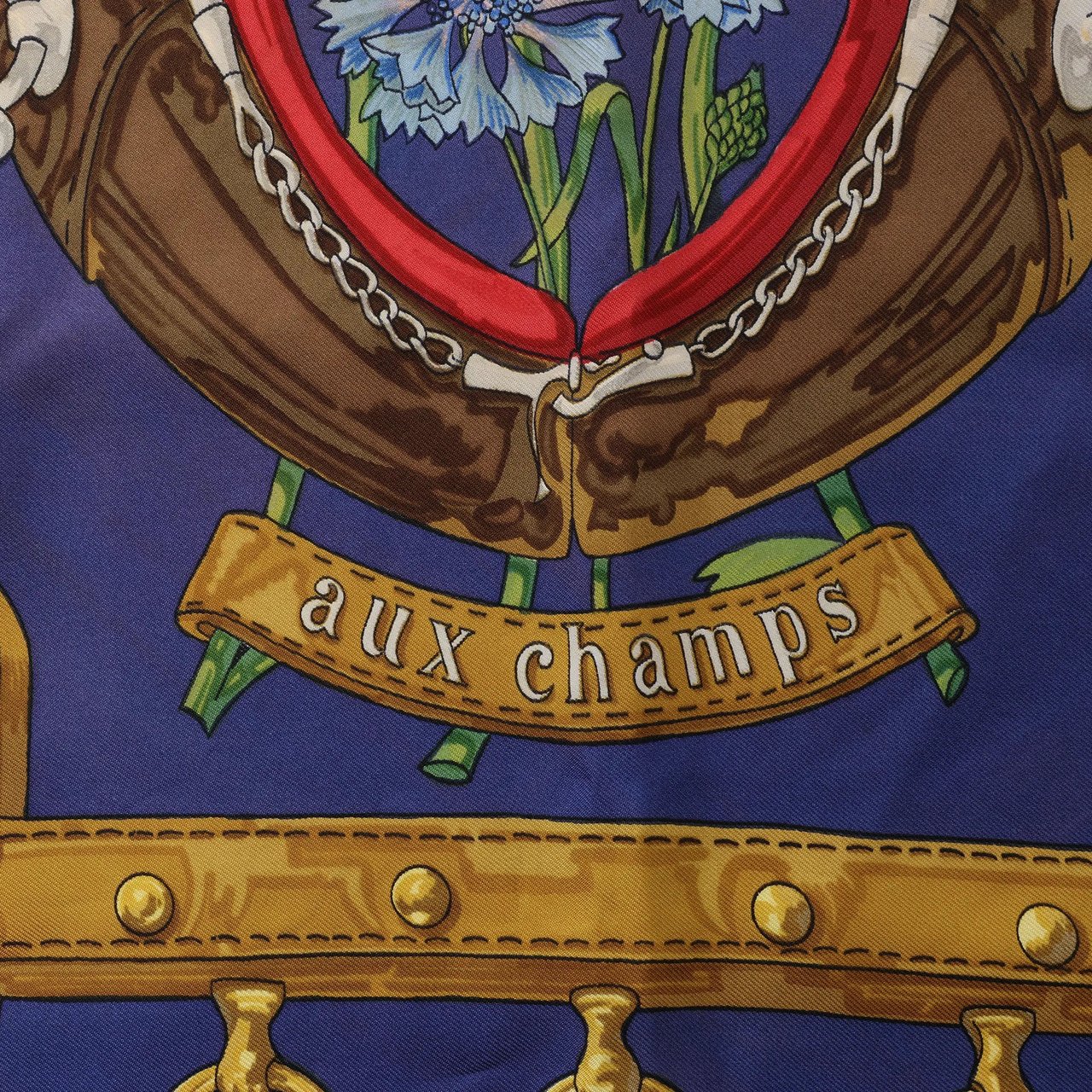 Hermès Carré 90 "AUX CHAMPS" Silk handkerchief in Navy Blue Blauw