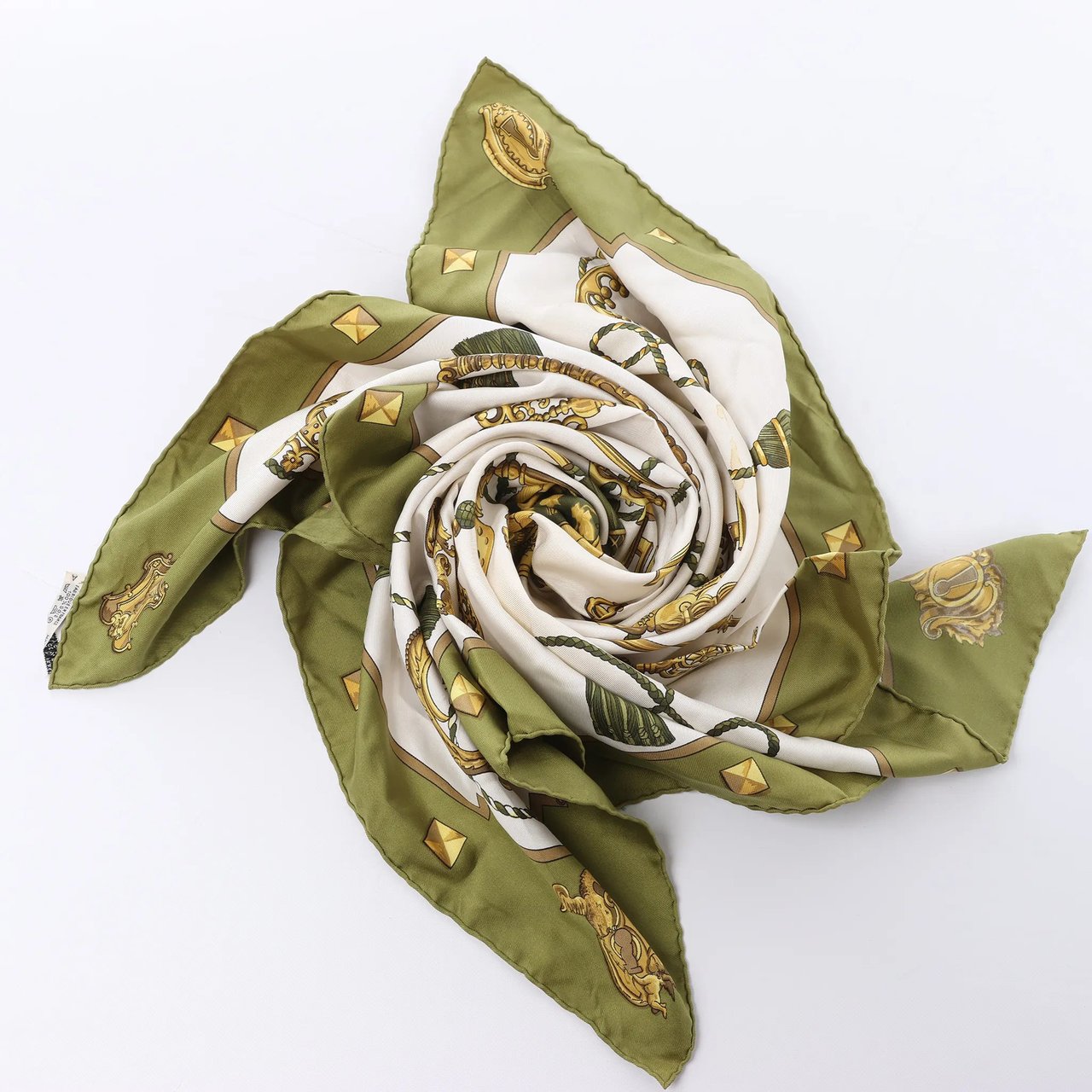 Hermès Carré 90 "LES CLES" Silk handkerchief in Green Divers