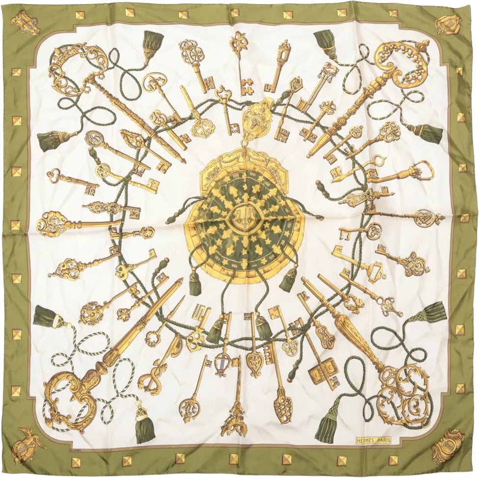 Hermès Carré 90 "LES CLES" Silk handkerchief in Green Divers