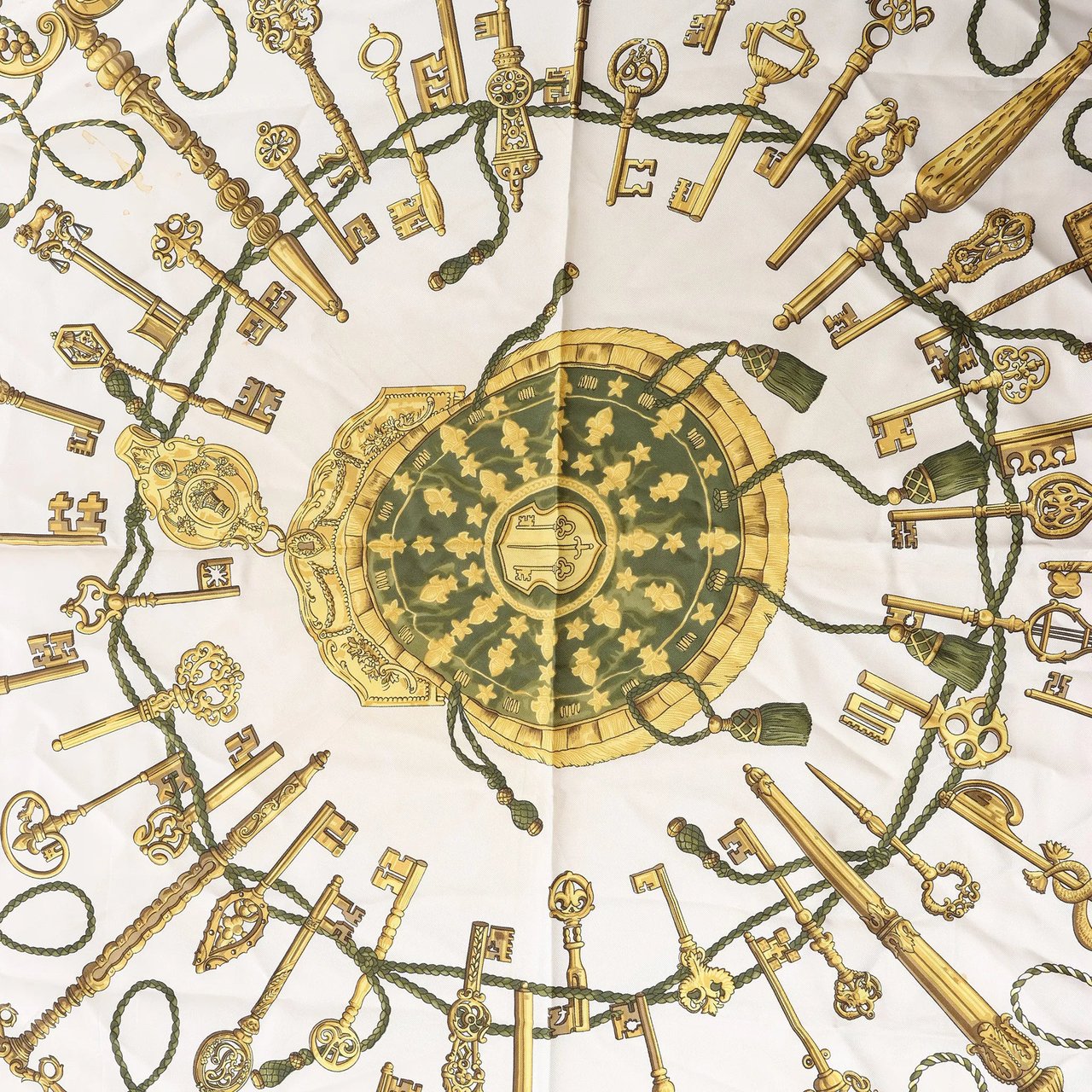 Hermès Carré 90 "LES CLES" Silk handkerchief in Green Divers