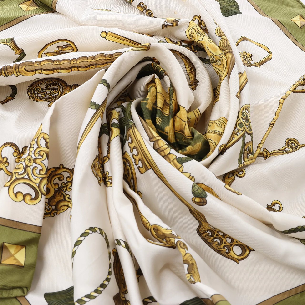 Hermès Carré 90 "LES CLES" Silk handkerchief in Green Divers