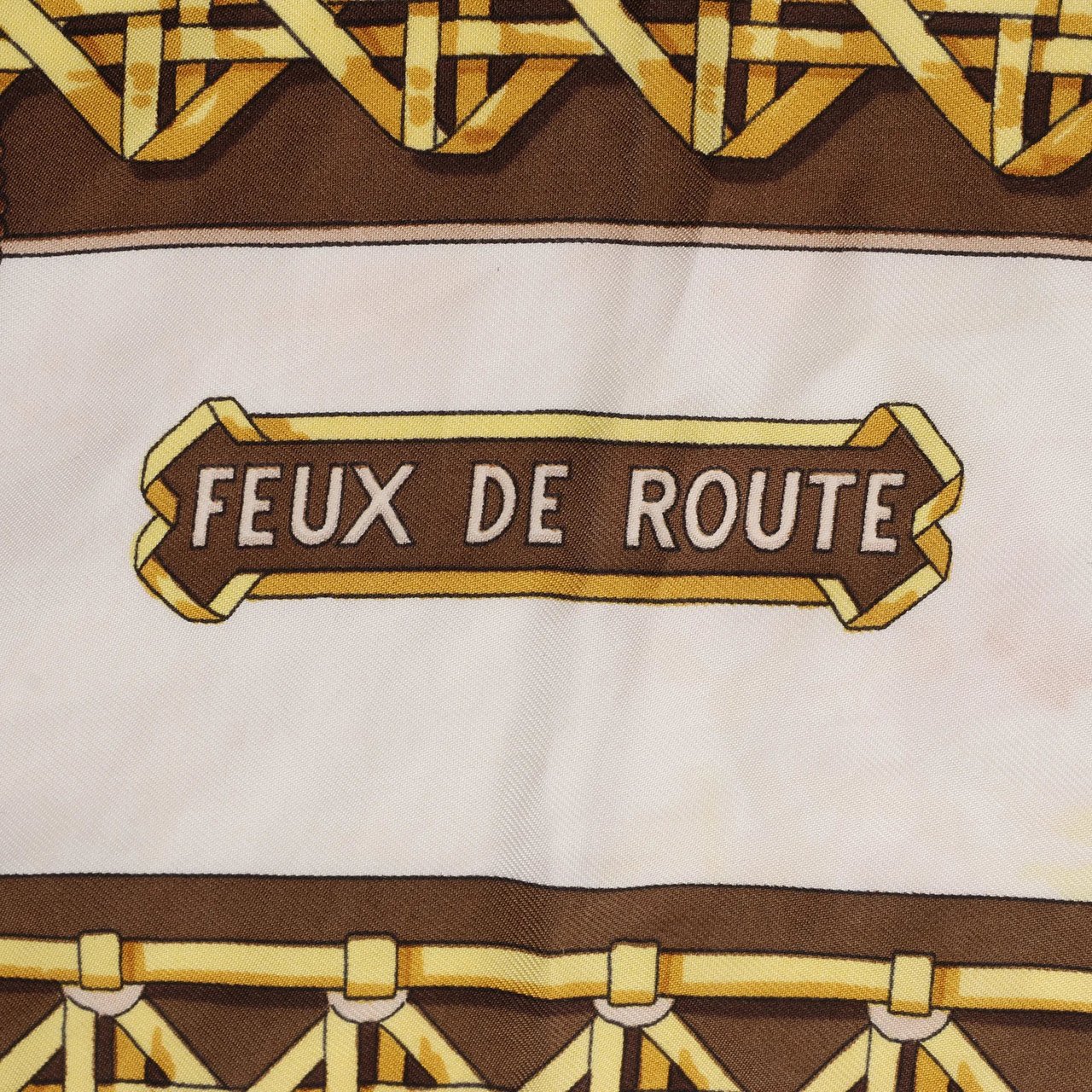 Hermès Carré 90 "FEUX DE ROUTE" Silk handkerchief in Brown Bruin
