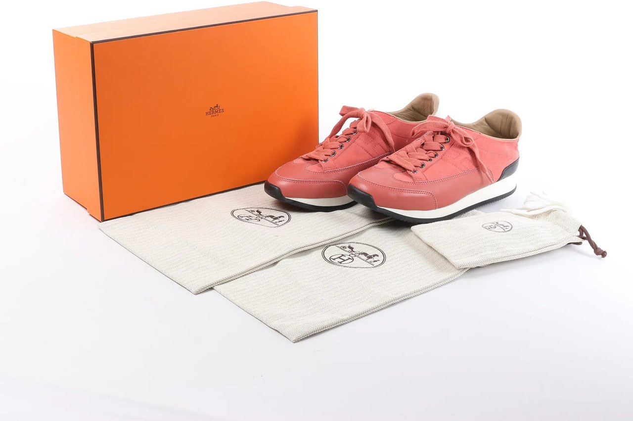 Hermès Quick Leather x Suede Sneakers in Pink, Size EU 37 Roze