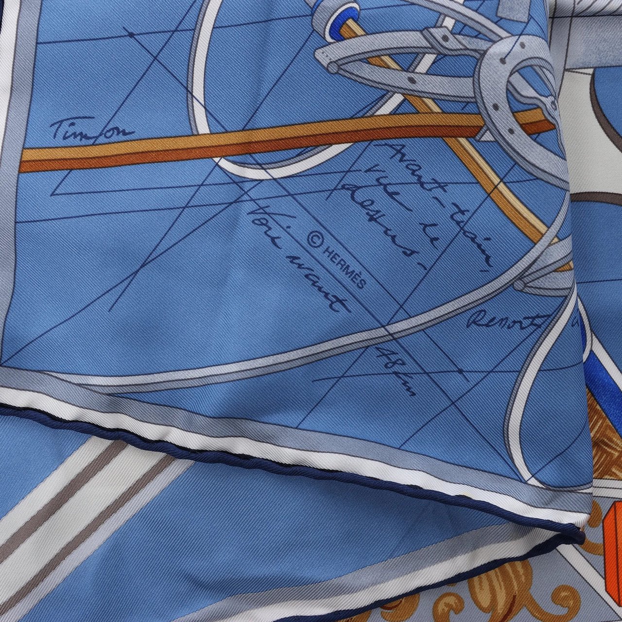 Hermès Carré 90 "Projet De Voiture" Silk handkerchief in Blue Blauw