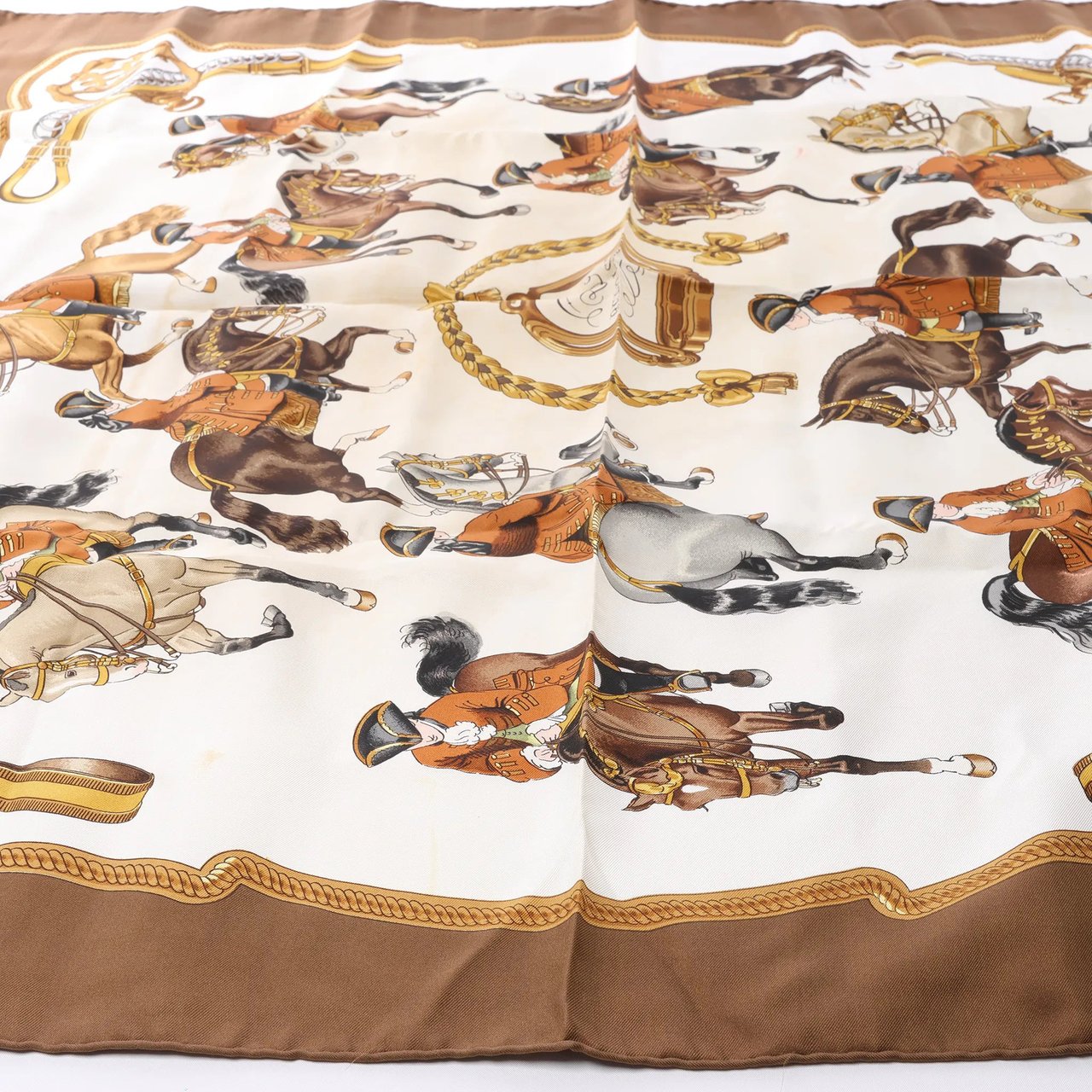 Hermès Carré 90 "REPRISE" Silk handkerchief in Brown Bruin
