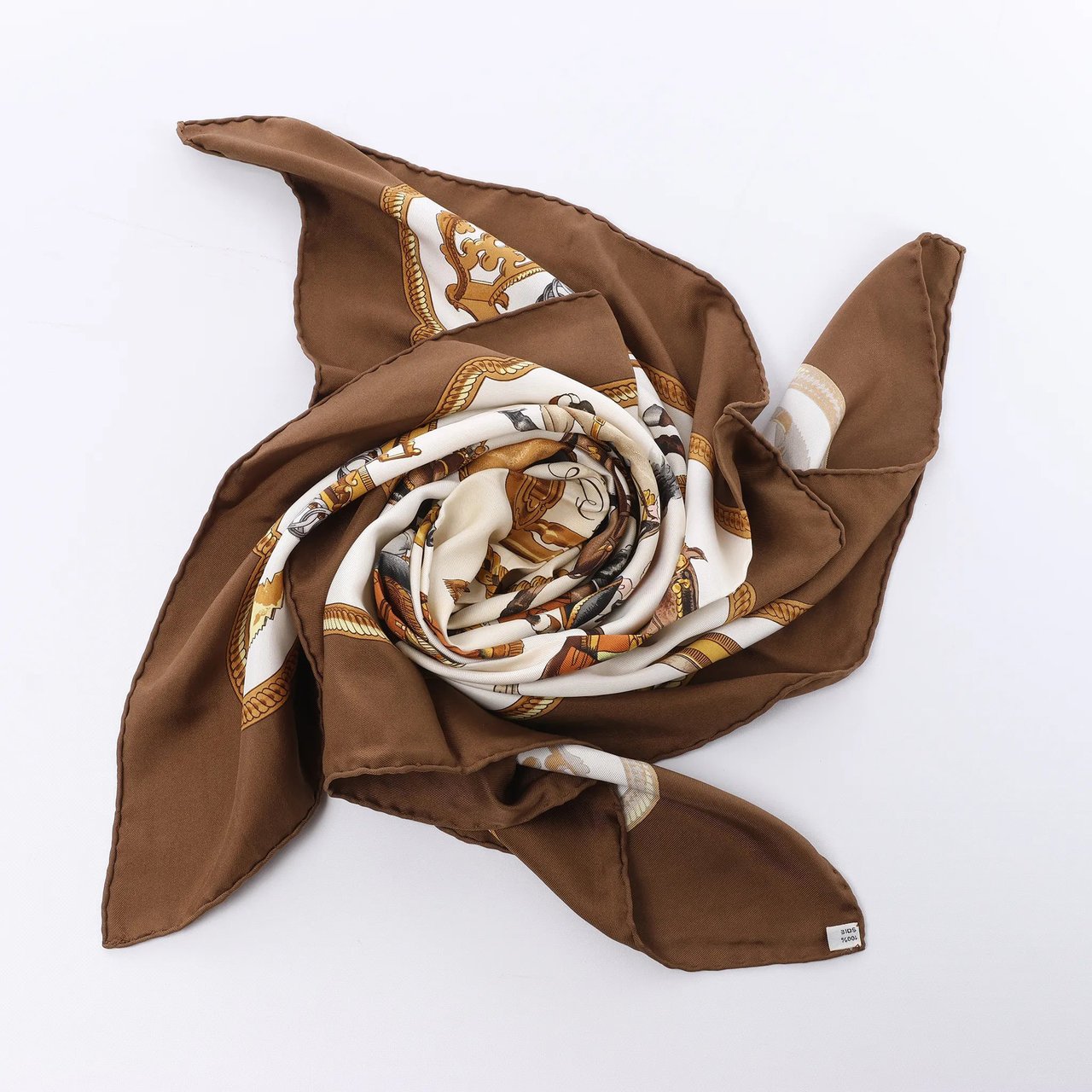 Hermès Carré 90 "REPRISE" Silk handkerchief in Brown Bruin