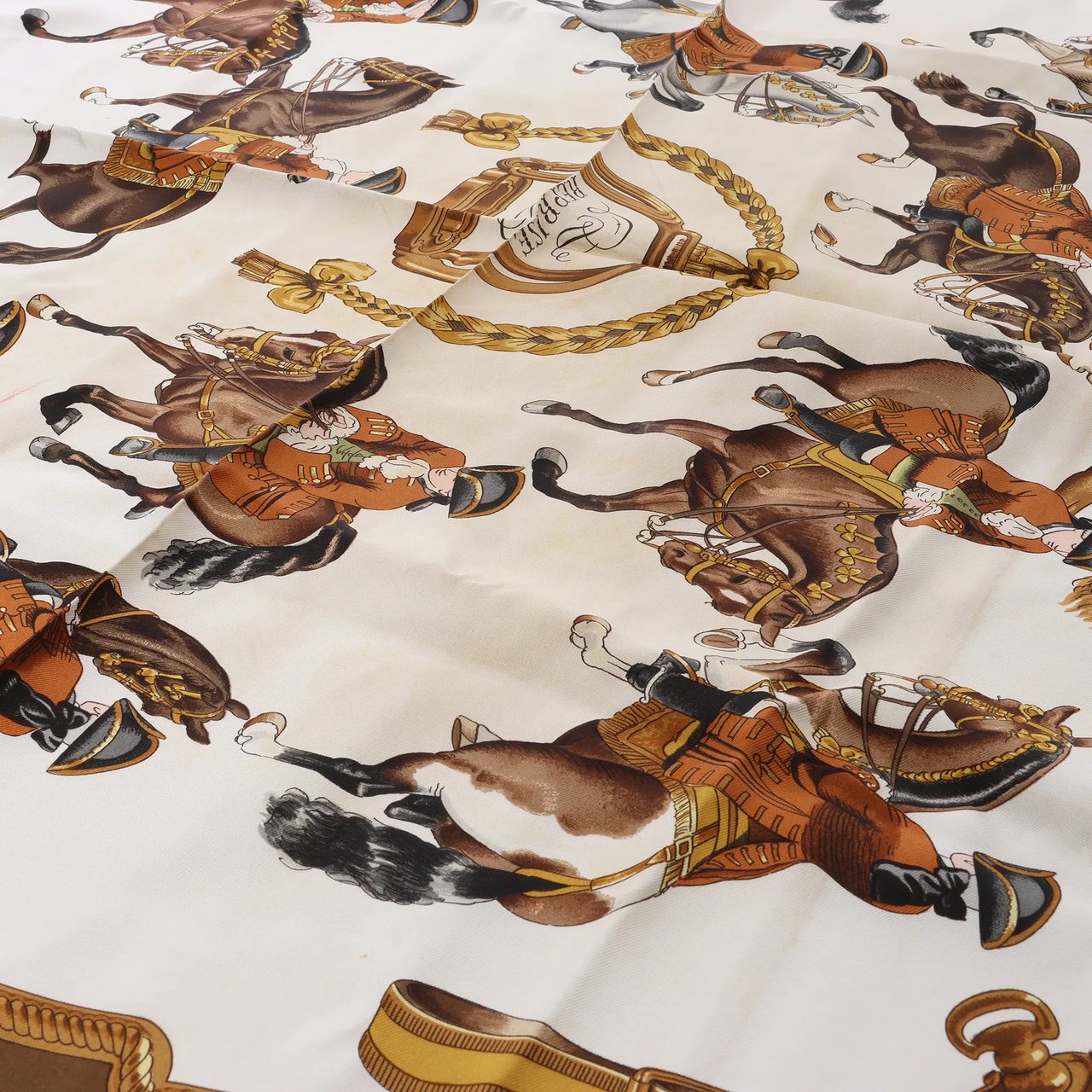 Hermès Carré 90 "REPRISE" Silk handkerchief in Brown Bruin