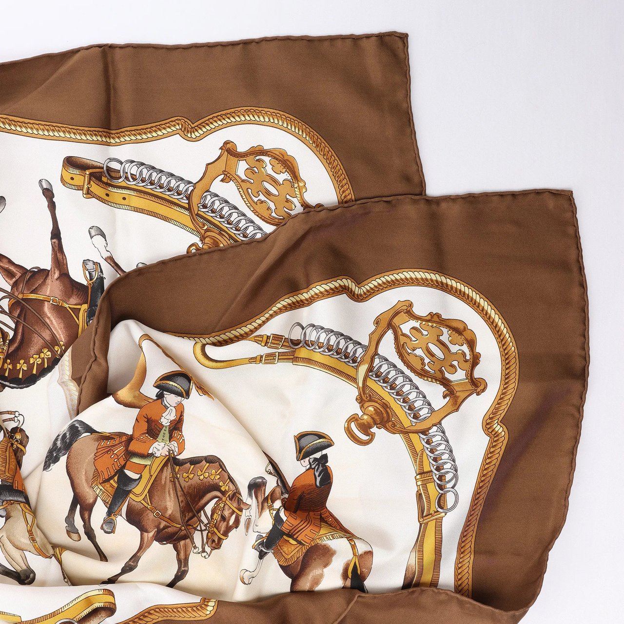 Hermès Carré 90 "REPRISE" Silk handkerchief in Brown Bruin