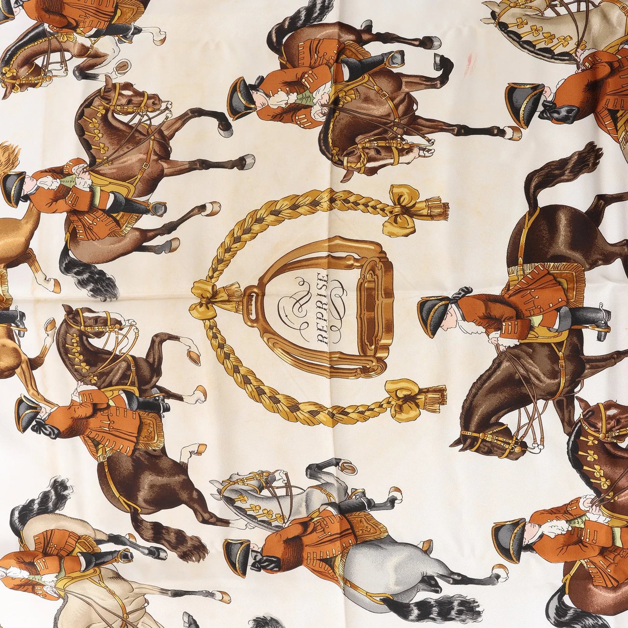 Hermès Carré 90 "REPRISE" Silk handkerchief in Brown Bruin