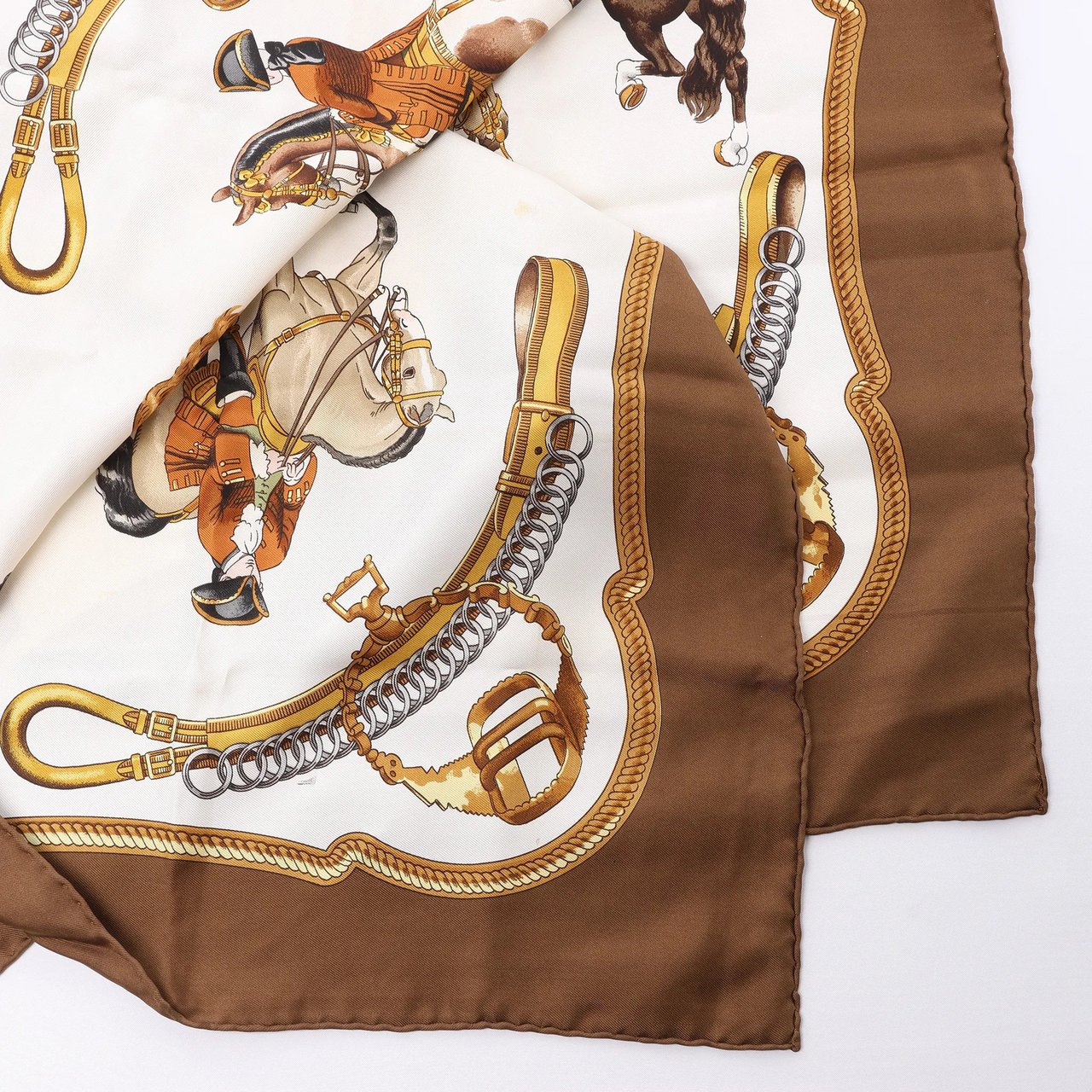 Hermès Carré 90 "REPRISE" Silk handkerchief in Brown Bruin