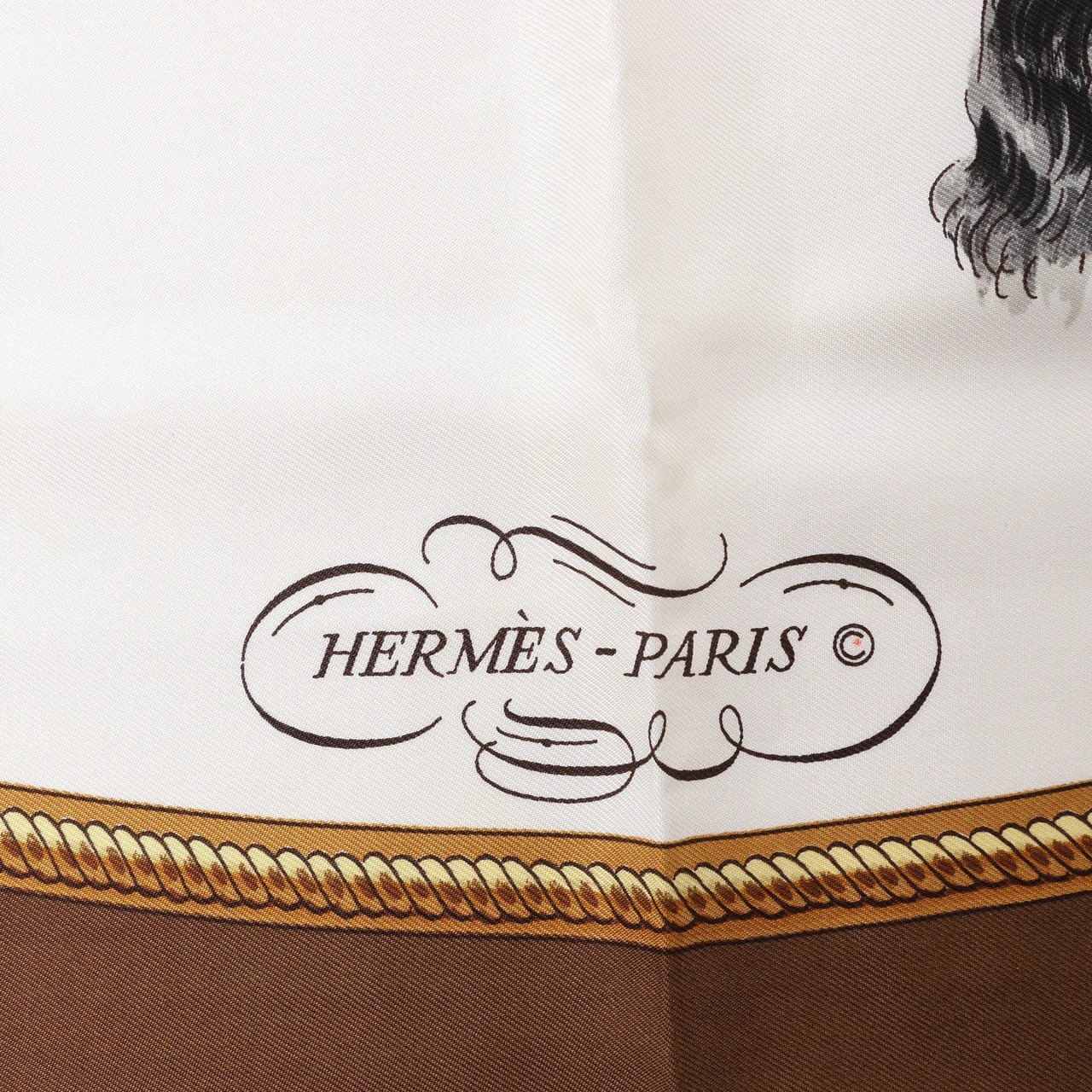 Hermès Carré 90 "REPRISE" Silk handkerchief in Brown Bruin