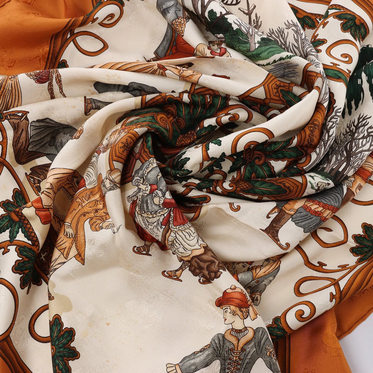 Hermès Carré 90 "Joies d’Hiver" Silk handkerchief in Brown Bruin