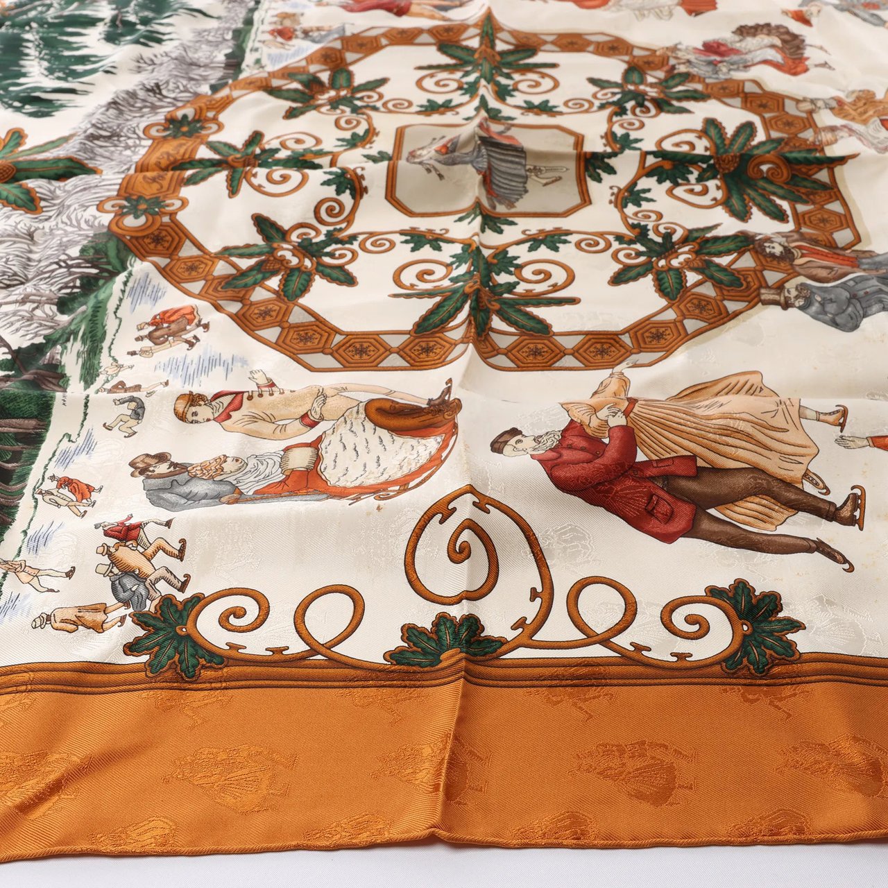 Hermès Carré 90 "Joies d’Hiver" Silk handkerchief in Brown Bruin