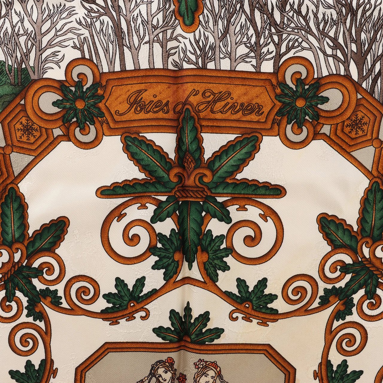 Hermès Carré 90 "Joies d’Hiver" Silk handkerchief in Brown Bruin