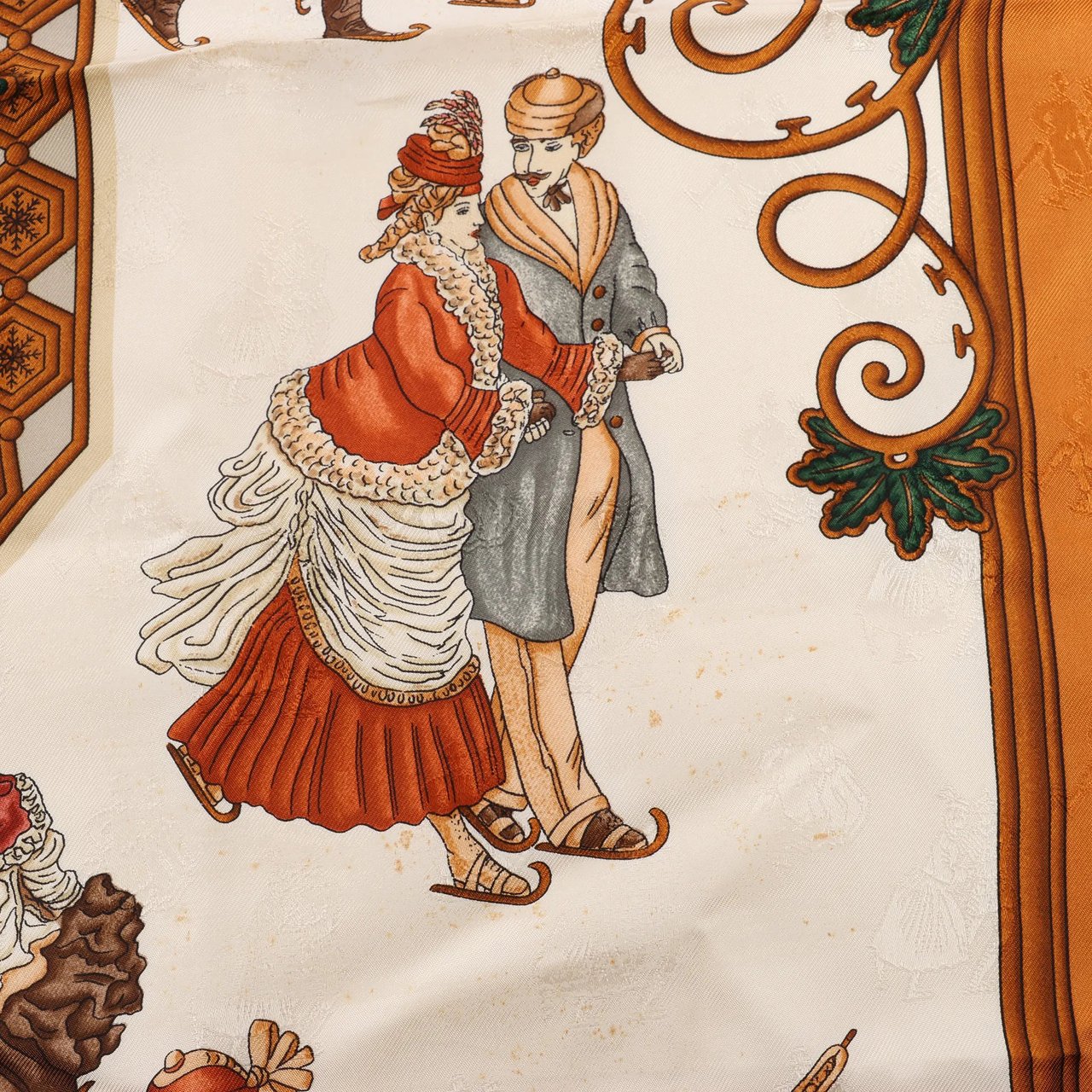 Hermès Carré 90 "Joies d’Hiver" Silk handkerchief in Brown Bruin
