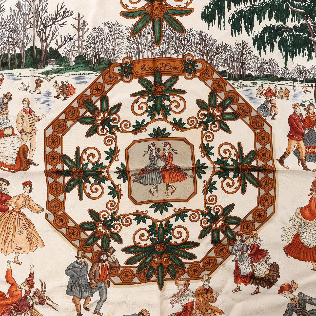 Hermès Carré 90 "Joies d’Hiver" Silk handkerchief in Brown Bruin