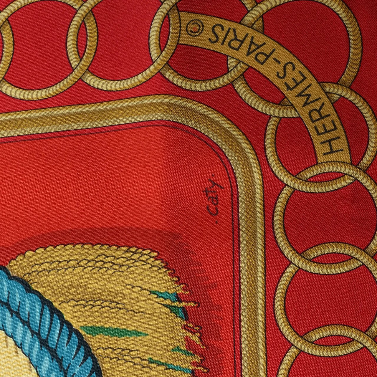 Hermès Carré 90 "Epaulettes" Silk handkerchief in Red Divers