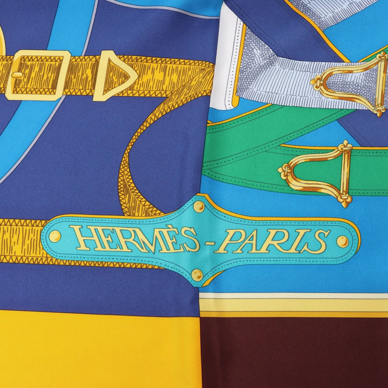 Hermès Carré 140 "Eperon d'Or" Silk handkerchief in Blue x Brown Divers