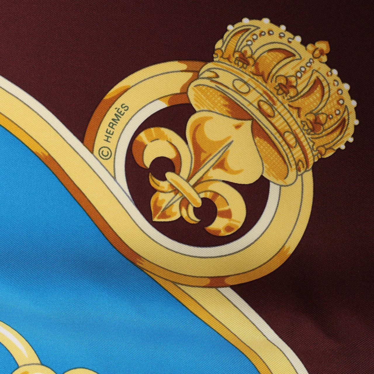 Hermès Carré 140 "Eperon d'Or" Silk handkerchief in Blue x Brown Divers