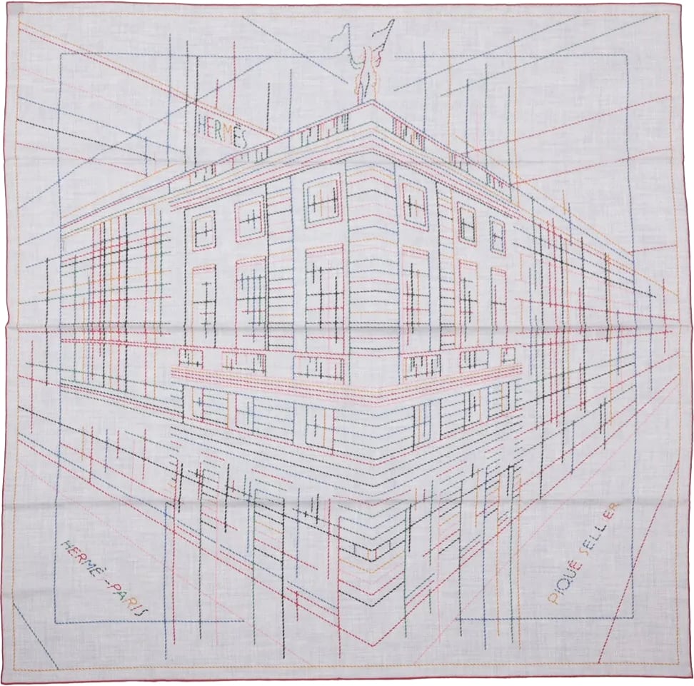 Hermès Carré Géant "PIQUE SELLIER" Cashmere & Silk Scarf in Gray Grijs