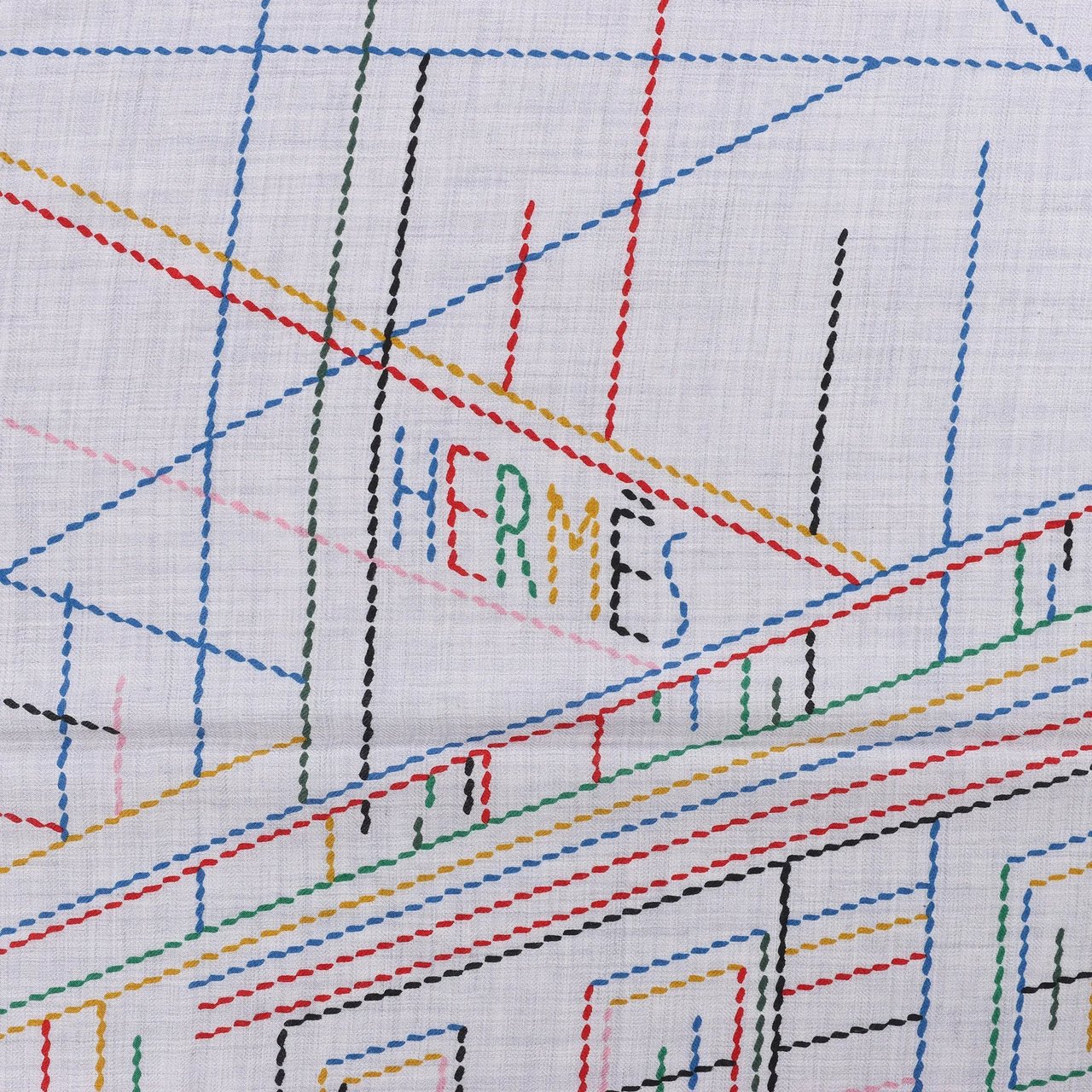 Hermès Carré Géant "PIQUE SELLIER" Cashmere & Silk Scarf in Gray Grijs