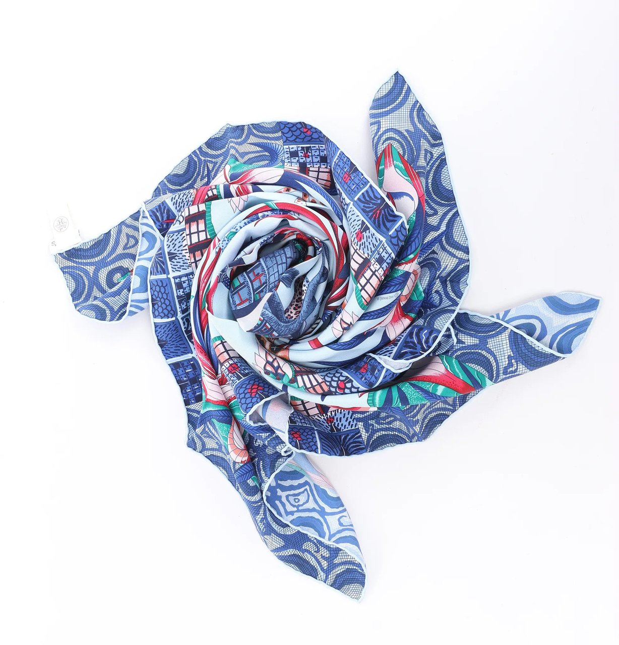 Hermès Carré 90 "LA MARCHE Du ZAMBEZE" Silk handkerchief in Blue Blauw