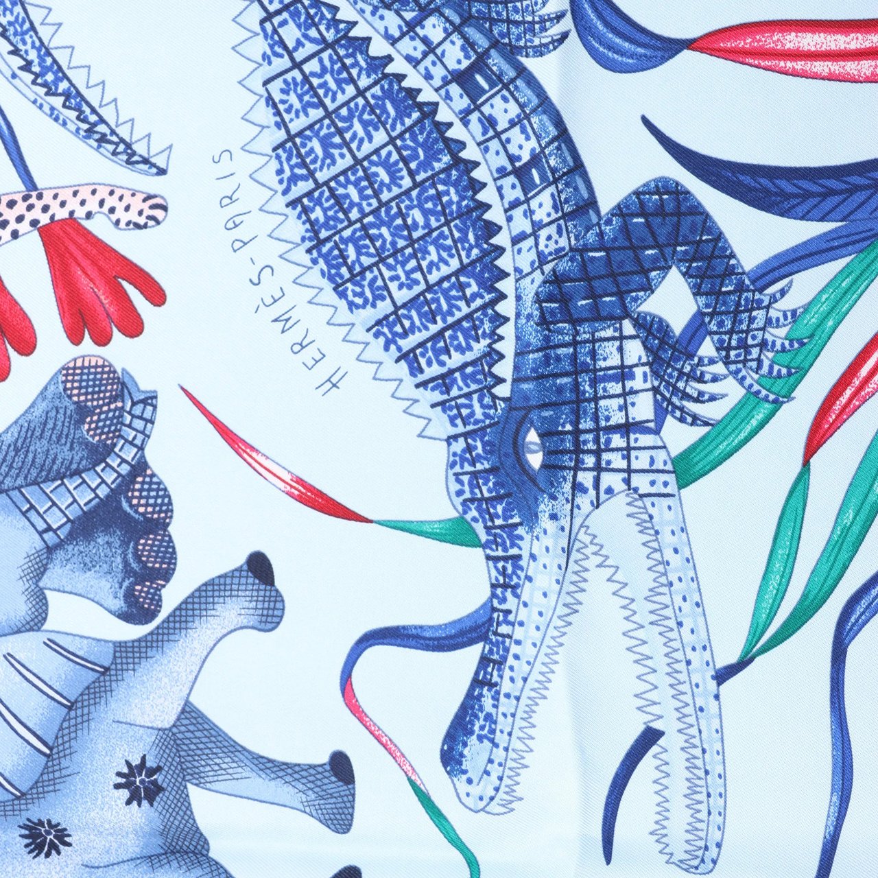 Hermès Carré 90 "LA MARCHE Du ZAMBEZE" Silk handkerchief in Blue Blauw
