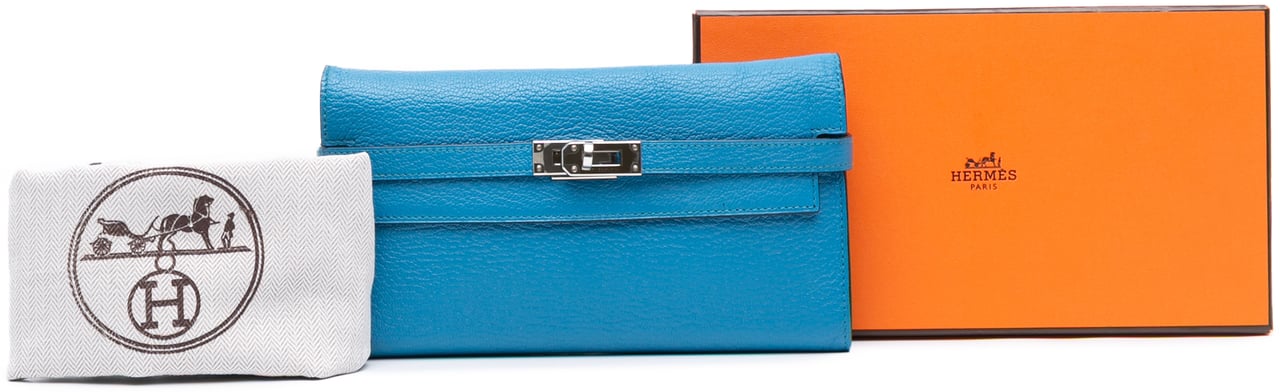 Hermès Chevre Mysore Kelly Longue Wallet Blauw