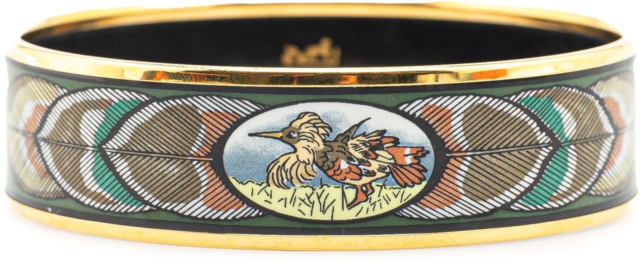 Hermès Wide Bird Feather Enamel Bangle 65 Groen