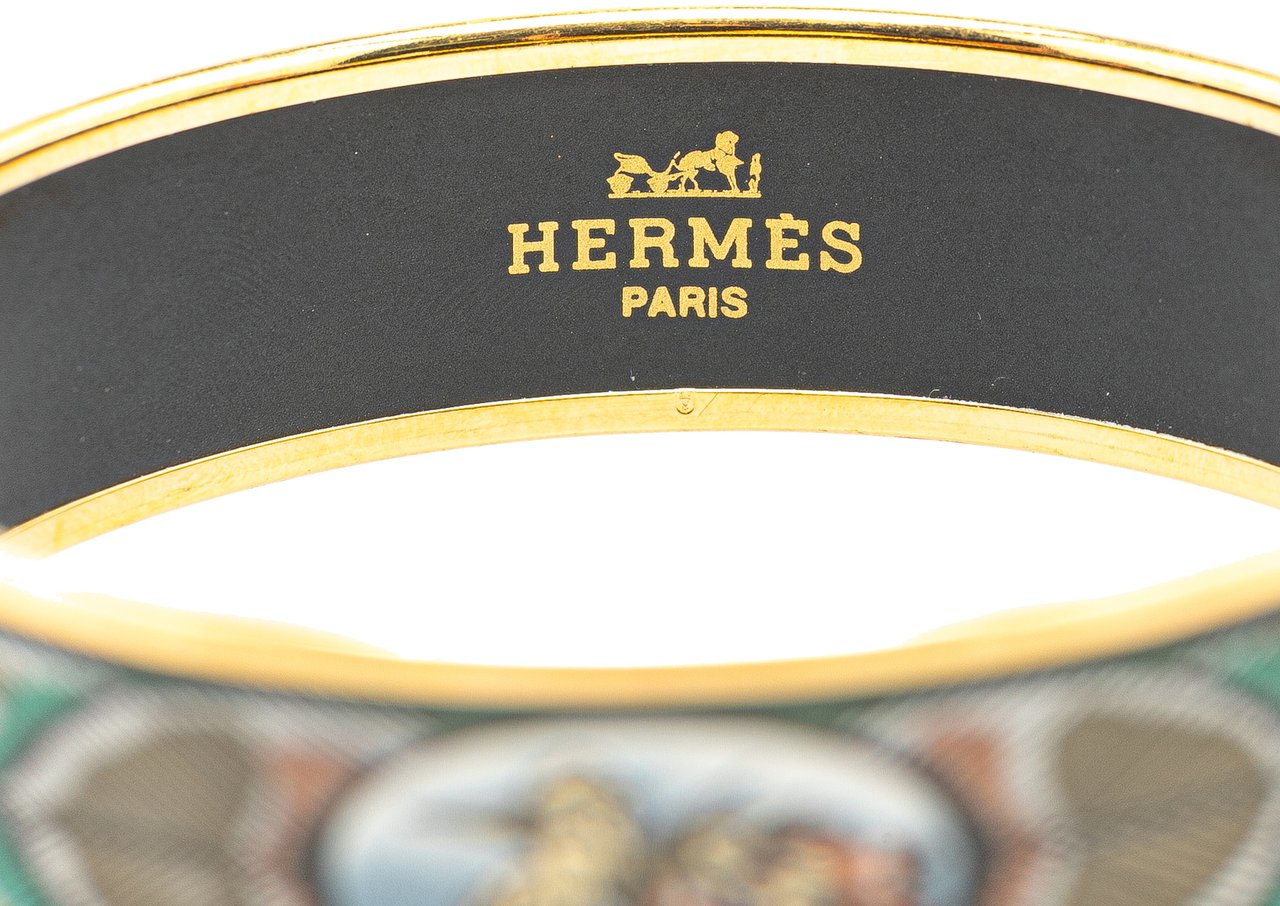 Hermès Wide Bird Feather Enamel Bangle 65 Groen